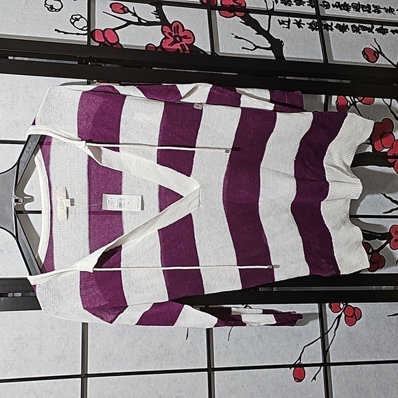 Loft Striped Blouse Purple White NWT XS - Picture 1 of 6
